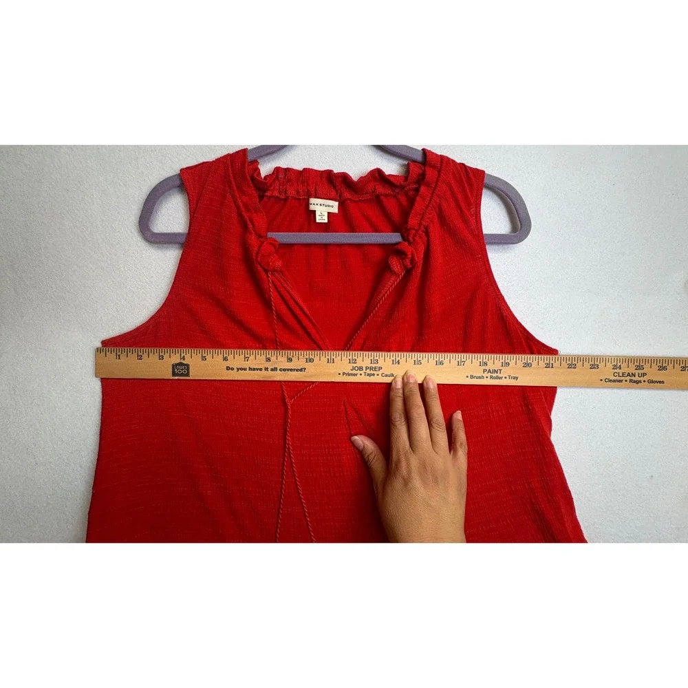 Max Studio Womens Red Tiered Sleeveless Mini Dress Tassel V-Neck size L - Picture 5 of 8